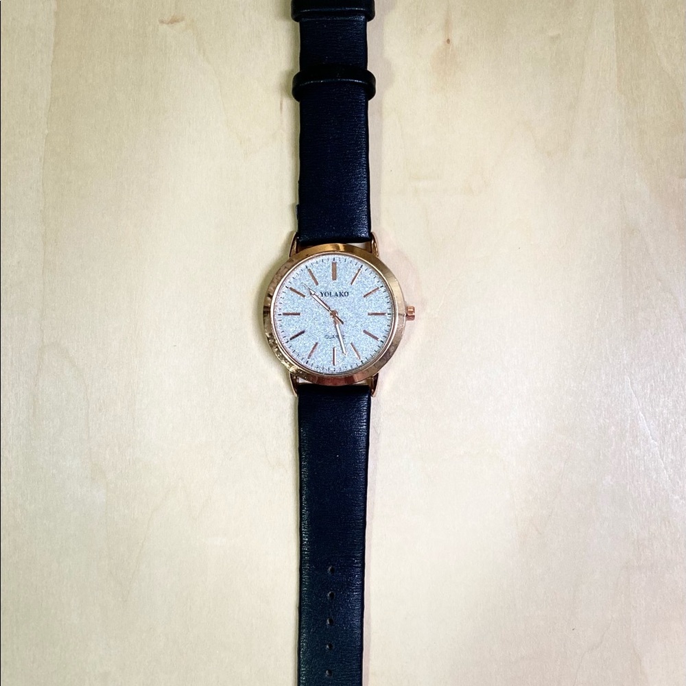 Yolako Quartz watch- silver sparkle & rose gold